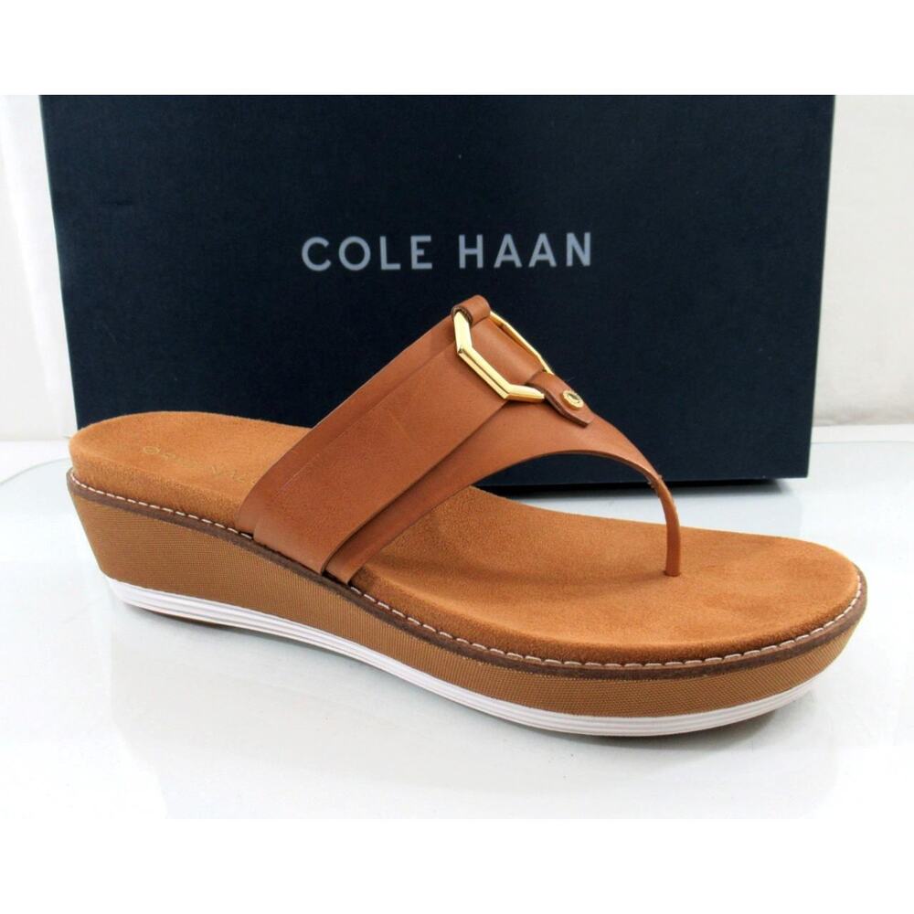 Cole Haan Original Grand Flatform Thong Wedge Sandals Leather Pecan Brown Size 9